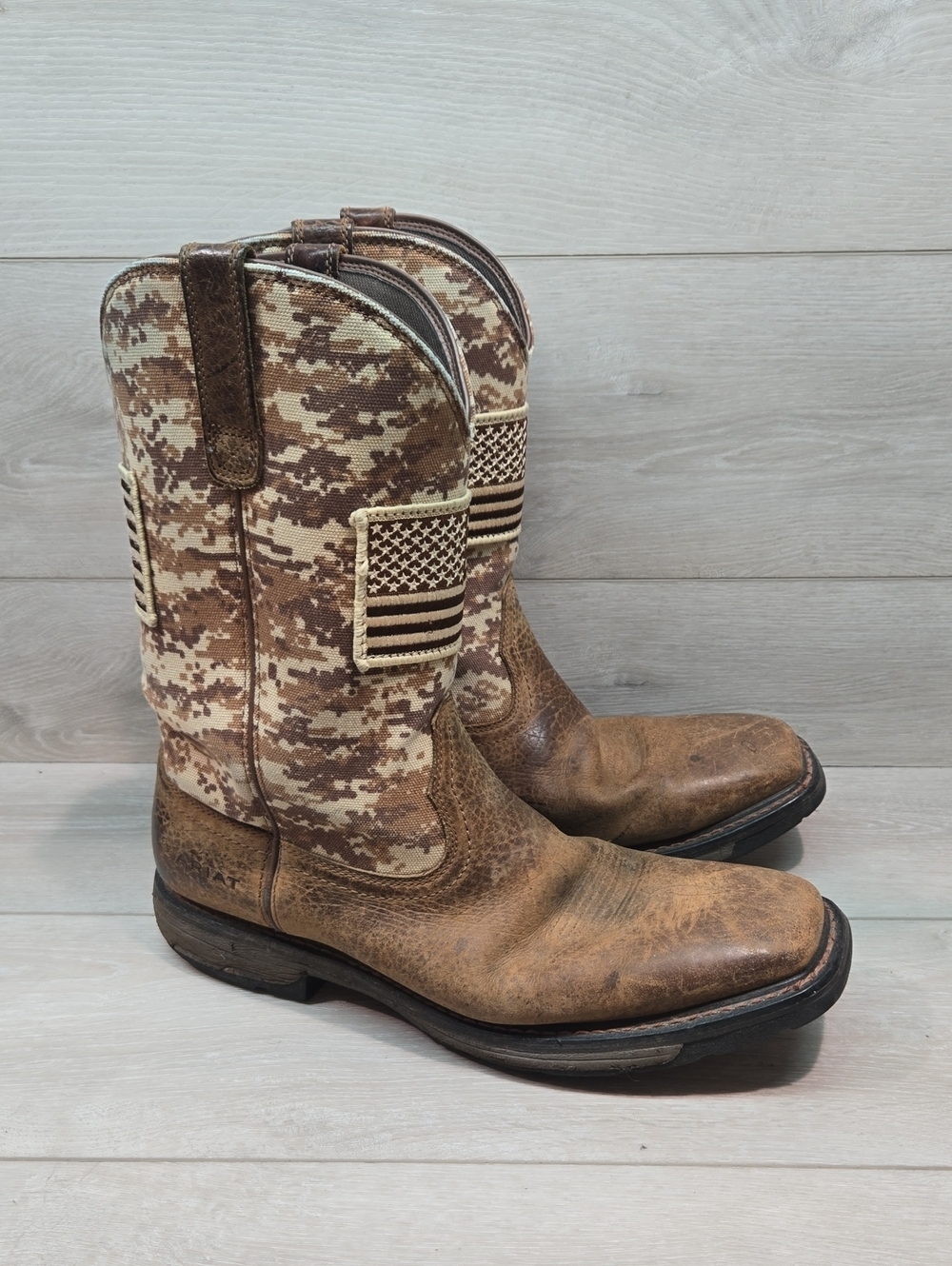 Ariat Mens Work Brown Leather Cowboy Square Soft Toe Boots Camouflage Shoes 14D